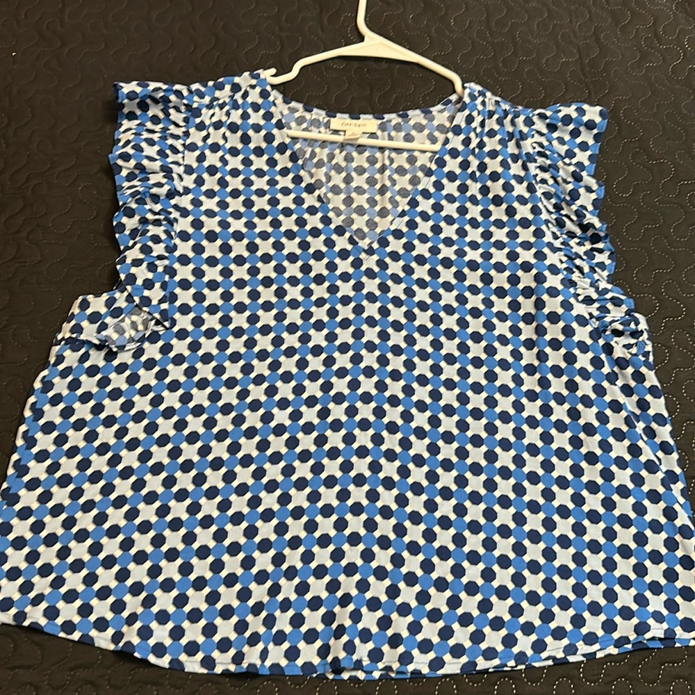 XL blue and white summer blouse